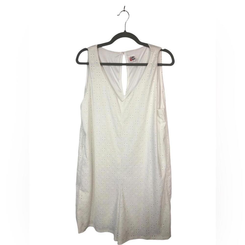 Zig Zag Stripe Romper Soft White Eyelet Fully Lined Loose Fit Deep V Neck
